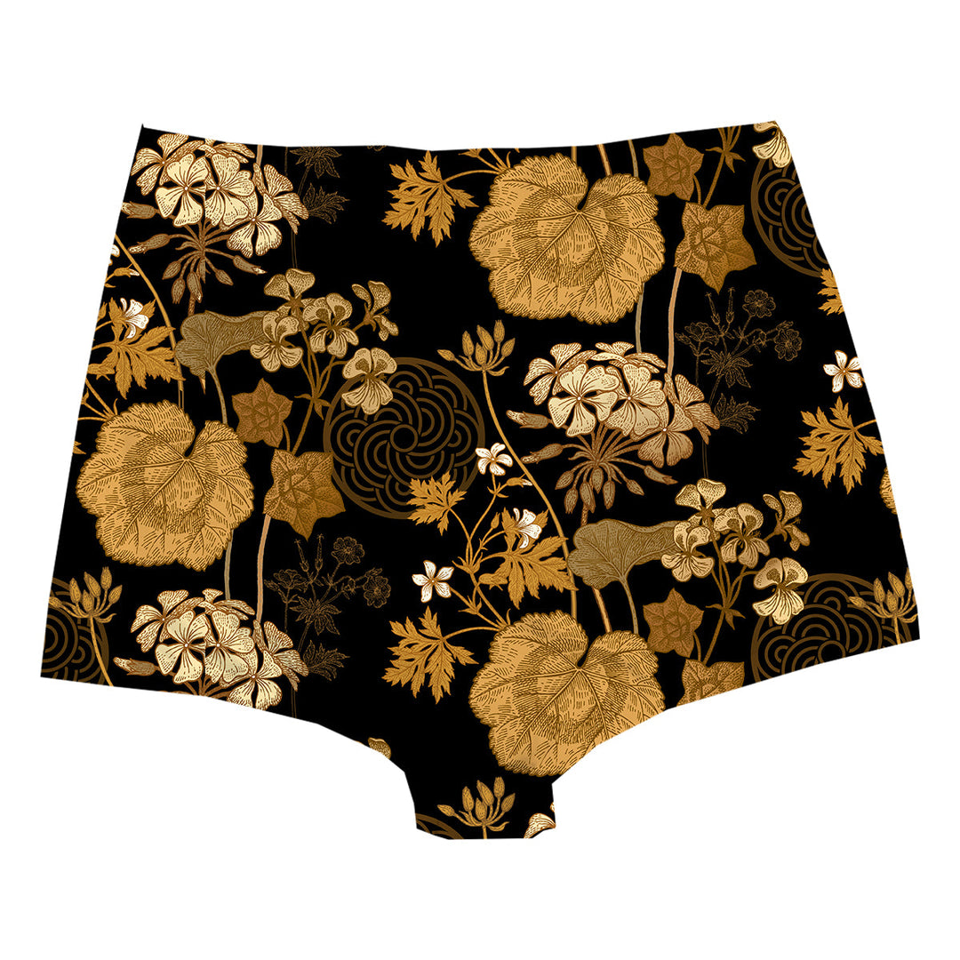 Gold Foliage Highwaist Woman Underwear Beachwear Loungewear