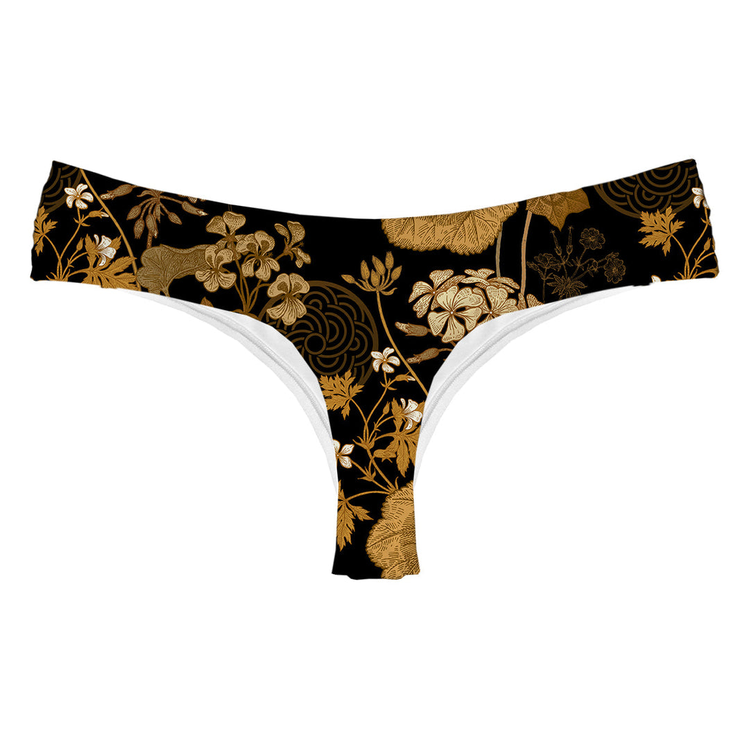 Gold Foliage String Woman Underwear Beachwear Loungewear