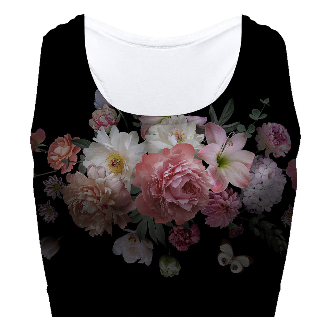 Roses In Black Sport Bra Woman Underwear Beachwear Loungewear